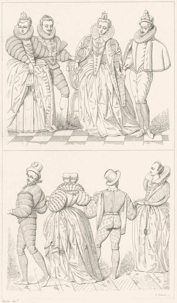 FRANCE. Princes Princesses, Dames Gentilhommes(Fin du 16C) 1875 old print